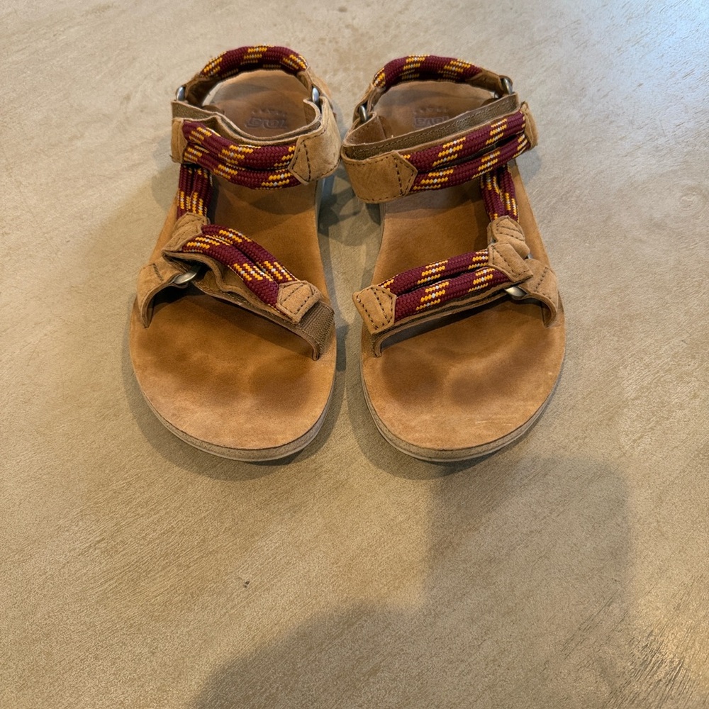 Teva Rope Sandals with Tan and Red Straps